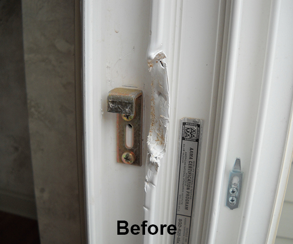 Vinyl Door Jam Repair Before